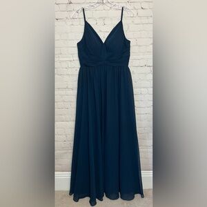 Azazie Dark Navy V-Neck Pleated Chiffon Maxi Dress